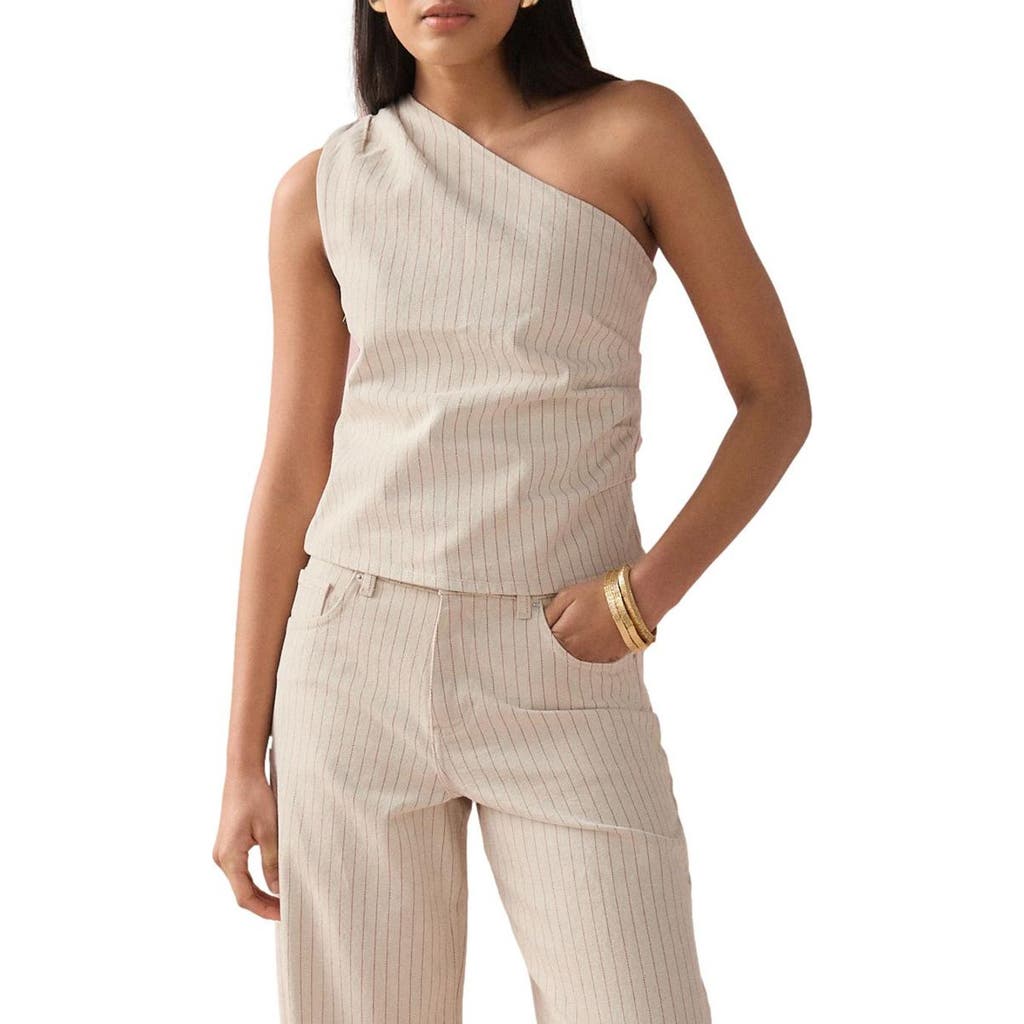 Next Stripe One-shoulder Denim Top In Neutral