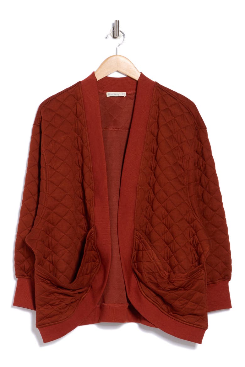 Quilted Cotton Blend Cardigan Sweatshirt, Alternate, color, TERRACOTTA
