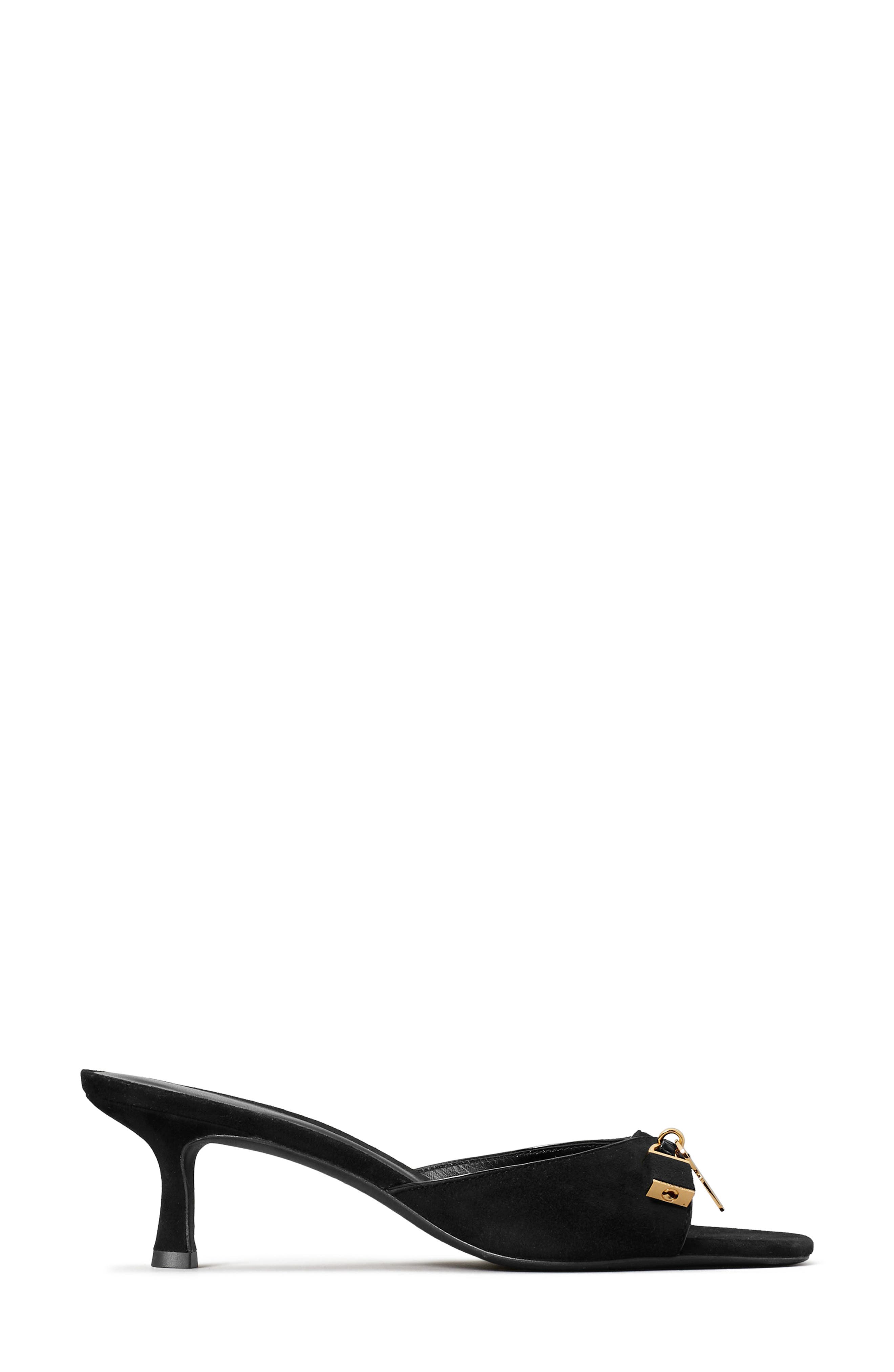 Lock Kitten Heel Sandal, Alternate, color, PERFECT BLACK / SILVER