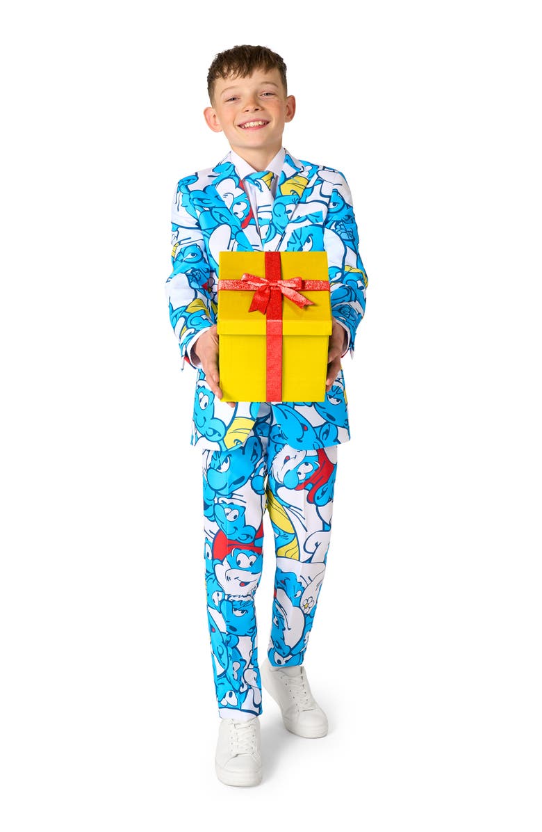 OppoSuits Kids' The Smurfs Two-Piece Suit & Tie Set, Alternate, color, Blue Multi