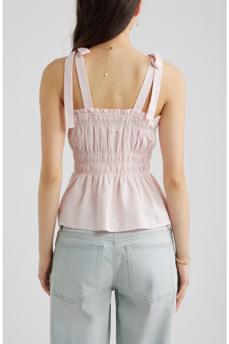 Gingham Shirred Linen Blend Top, Alternate, color, PINK- WHITE NIA STRIPE