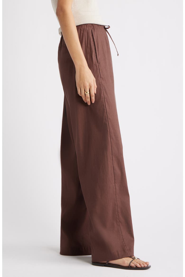 Linen Blend Drawstring Pants, Alternate, color, BROWN ROAST