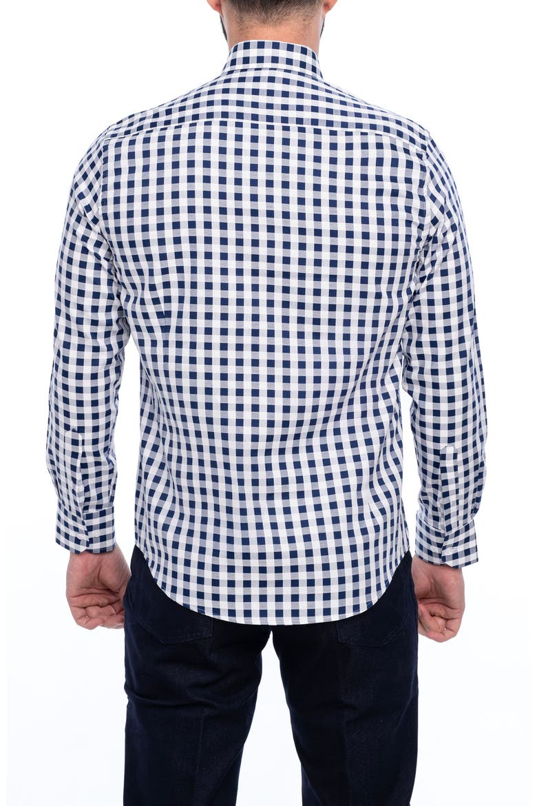 Gingham Cotton Slim Fit Button Down Shirt, Alternate, color, NAVY BLUE