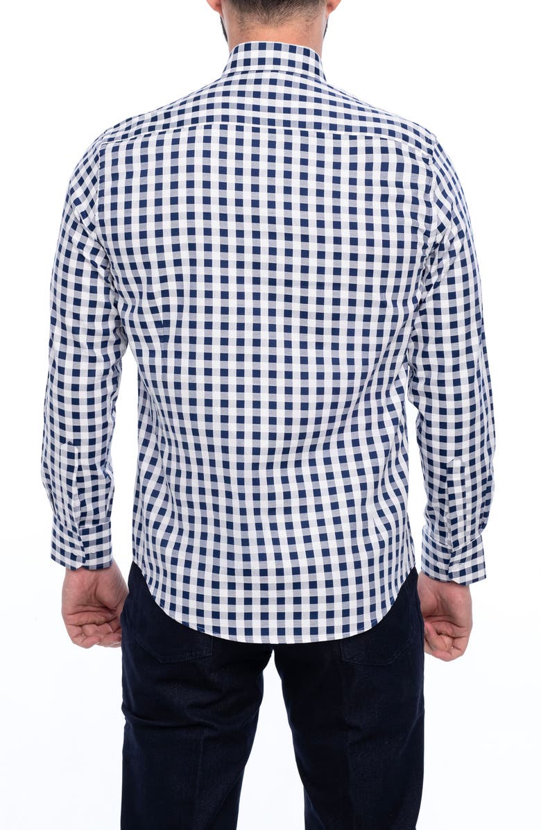 VELLAPAIS Gingham Cotton Slim Fit Button Down Shirt, Alternate, color, Navy Blue