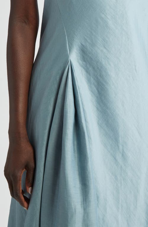 Shop Lafayette 148 New York Pleat Front Linen Blend Dress In Paper Blue