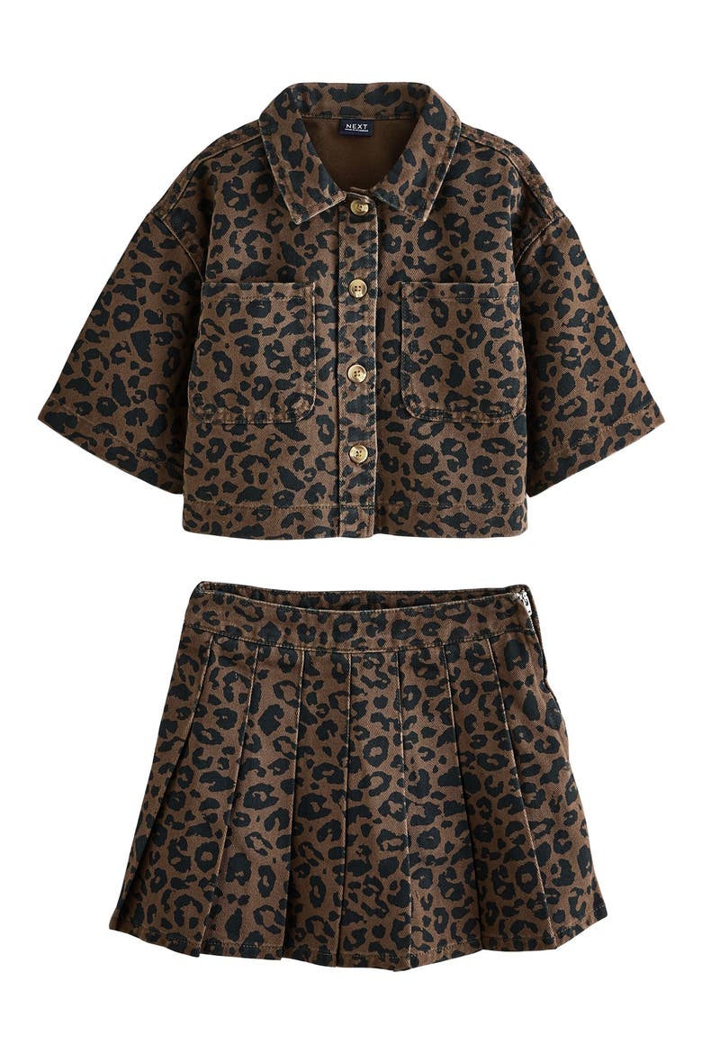 Kids' Leopard Print Cotton Shacket & Skirt Set, Main, color, LEOPARD