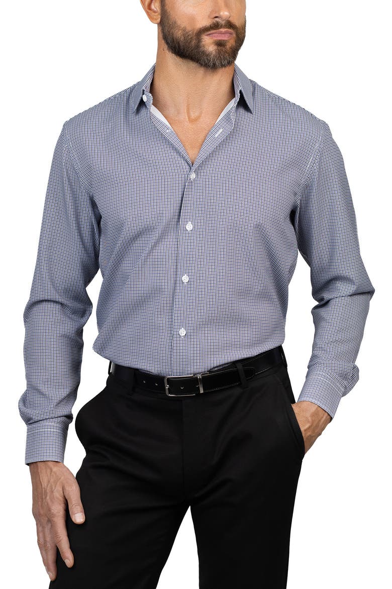 Trim Fit Check Dress Shirt, Main, color, WHITE/BLACK/GREY