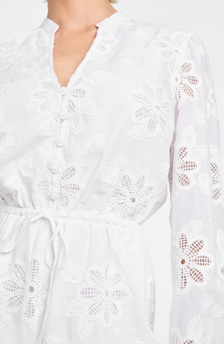 GUESS Hazel Floral Embroidered Long Sleeve Cotton Voile Romper, Alternate, color, 