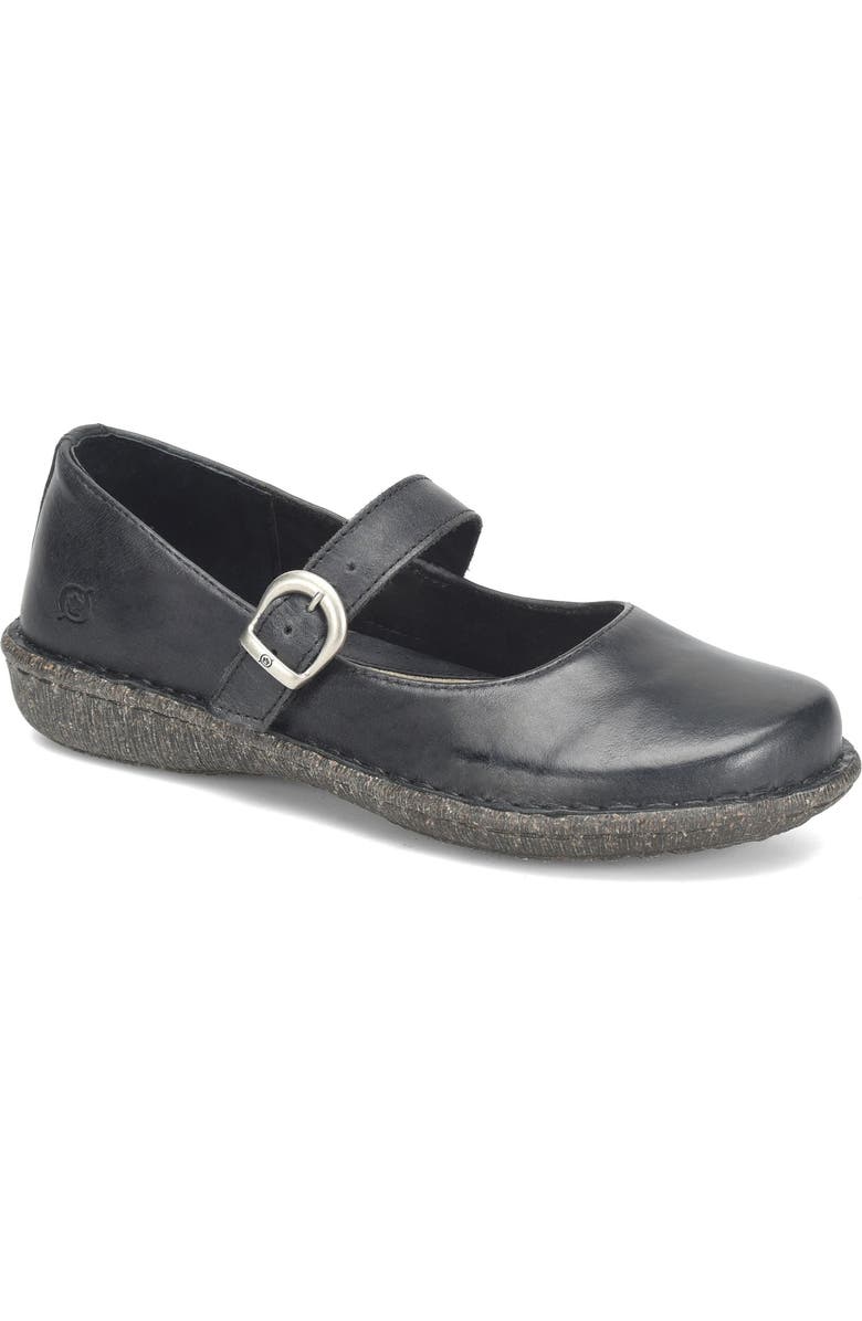 Børn Mary Jane Flat, Main, color, Black Leather