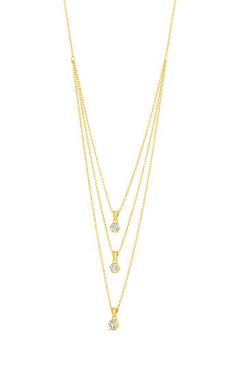 Sterling Forever Gia Cubic Zirconia Layered Pendant Necklace In Gold