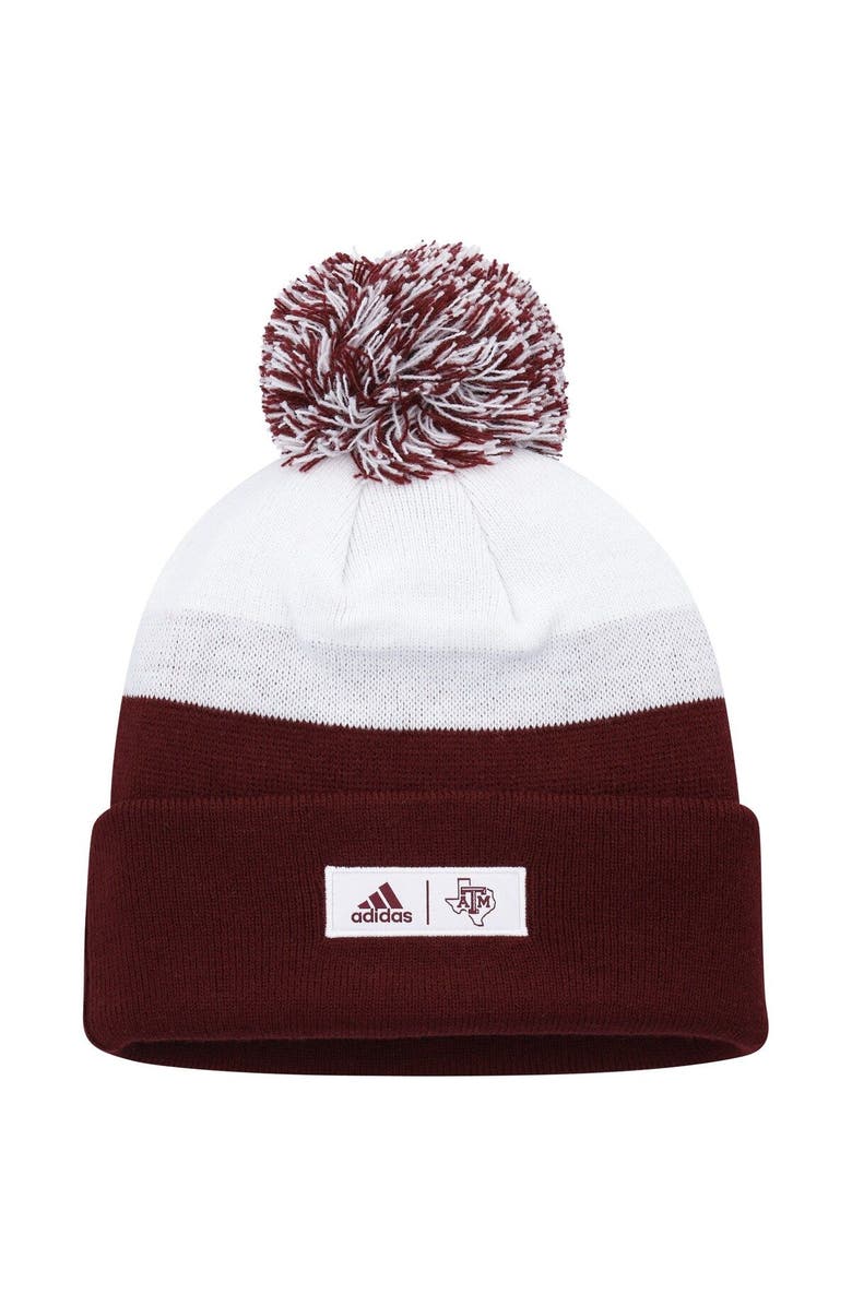 adidas Men's adidas Maroon/White Texas A&M Aggies Colorblock Cuffed Knit Hat with Pom, Alternate, color, 