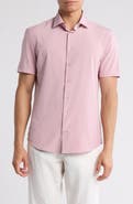 SOUL OF LONDON Microfiber Stretch Short Sleeve Button-Down Shirt
