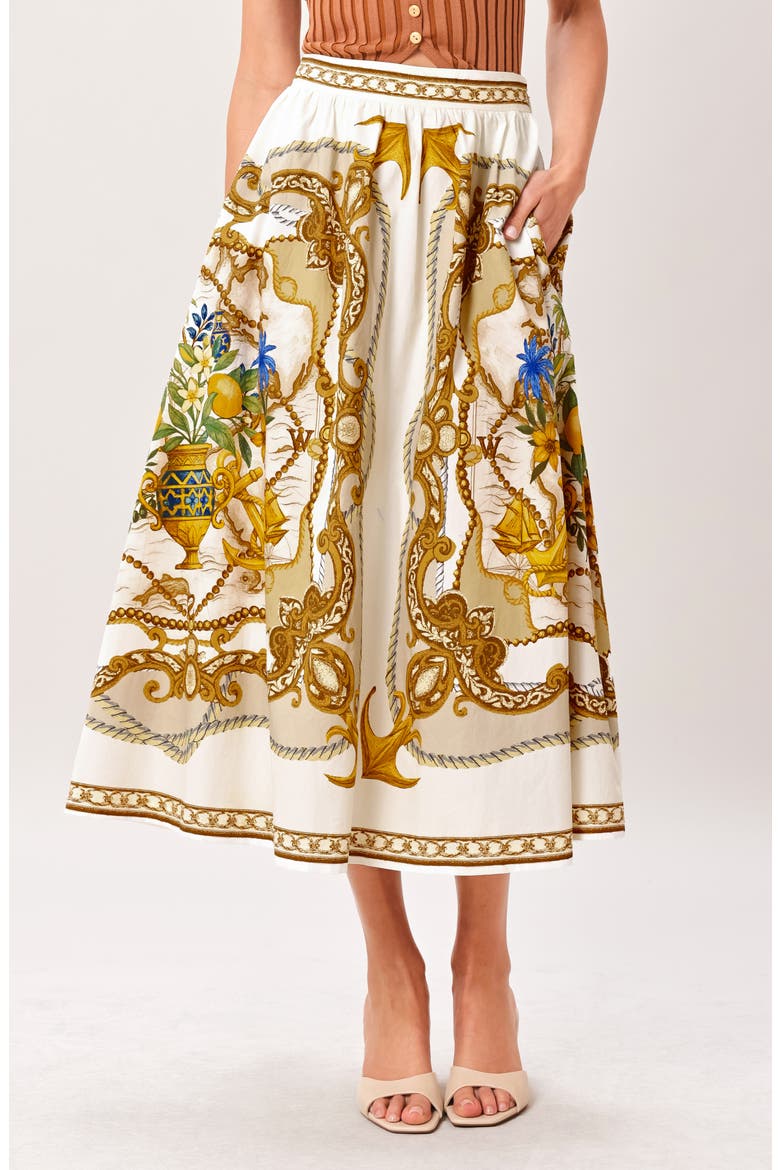 Nautical Print Cotton Midi Skirt, Alternate, color, IVORY