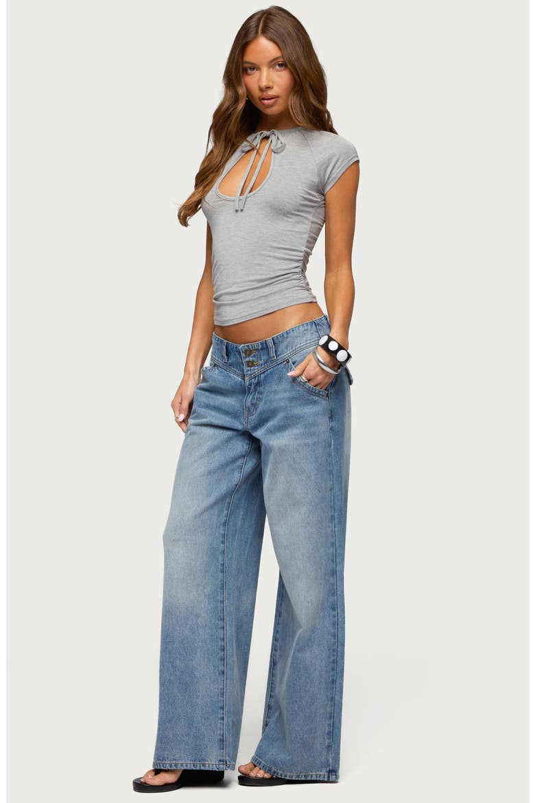 Karlah Keyhole Cutout Crop Top, Alternate, color, GRAY-MELANGE