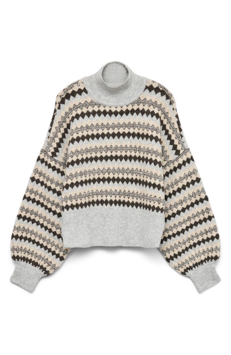 VERO MODA Gaiva Mixed Print Turtleneck Sweater, Alternate, color, Light Grey Melange
