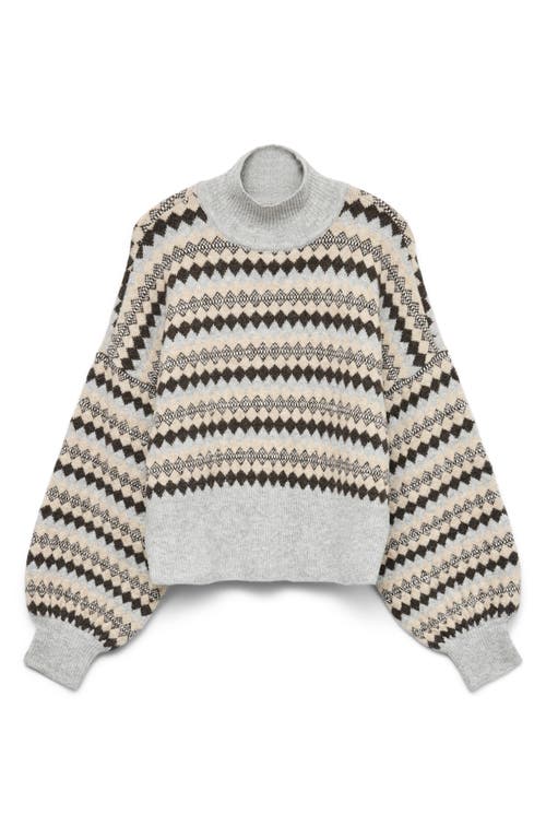 Vero Moda Gaiva Mixed Print Turtleneck Sweater In Gray