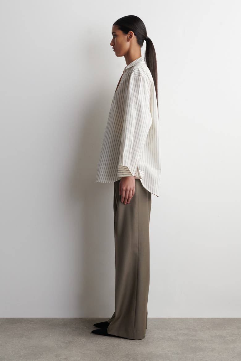 Open-Collar Cotton-Poplin Shirt, Alternate, color, BEIGE / STRIPED