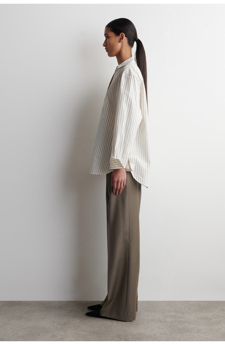 COS Open-Collar Cotton-Poplin Shirt, Alternate, color, Beige / Striped