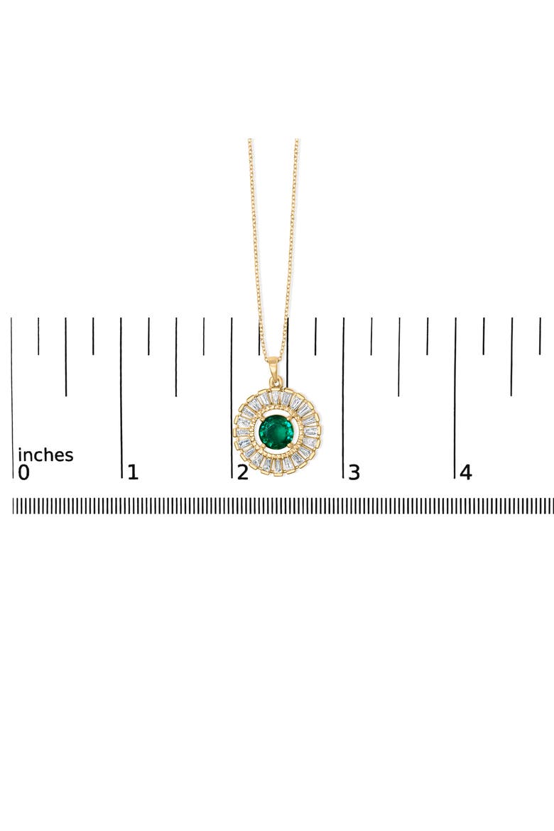 14K Yellow Gold Plated Silver Lab Grown Emerald and Diamond Sunburst Medallion Pendant Necklace, Alternate, color, Yellow Gold over Silver
