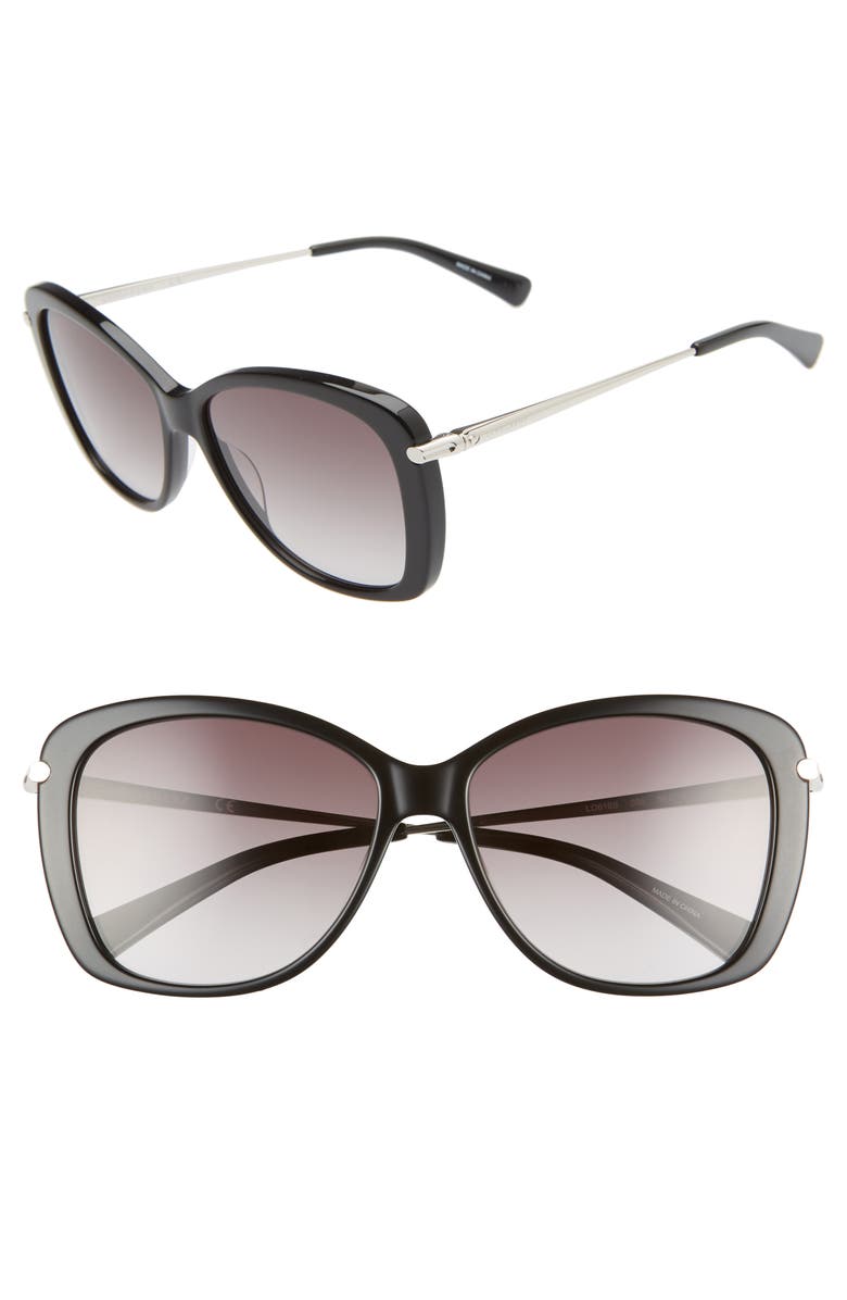 Longchamp 56mm Gradient Lens Butterfly Sunglasses, Main, color, Ebony/ Black