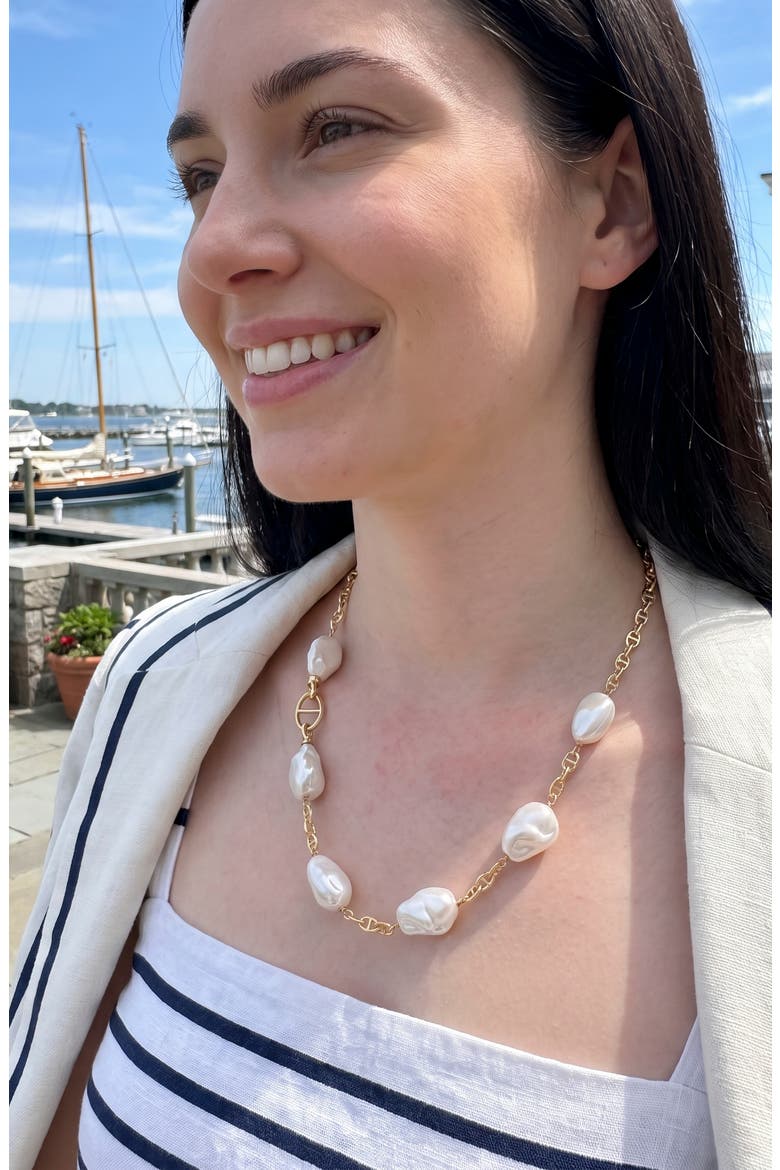 Morgan Freshwater Pearl Necklace, Alternate, color, GOLD