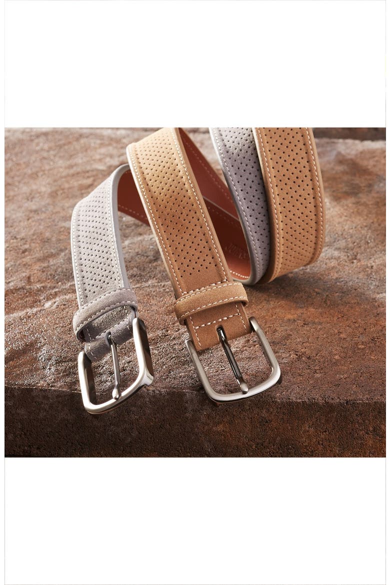 Perforated Suede Belt, Alternate, color, NAVY