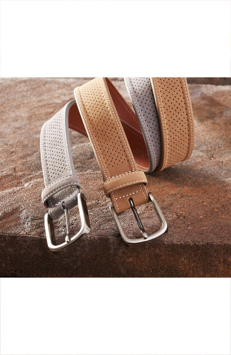 Johnston & Murphy Perforated Suede Belt, Alternate, color, Navy