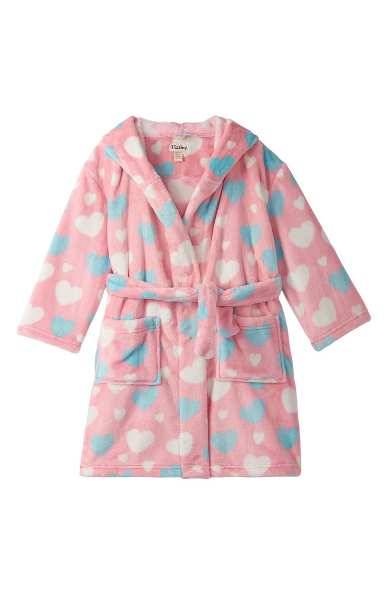 Hatley Kids' Big Hearts Hooded Fleece Robe, Main, color, Orchid Pink