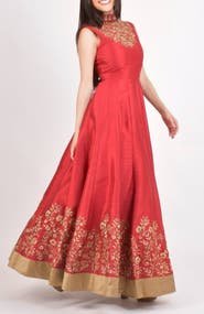 RAAS Embroidered Silk High Neck Gown