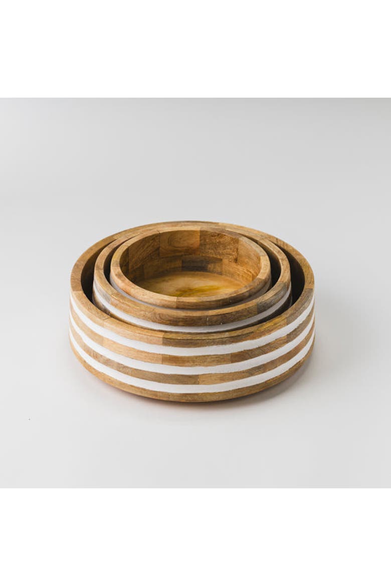 Whitehaven Mangowood Nested Bowls, Alternate, color, White