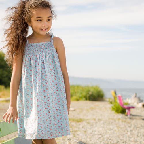 Beet World Betty Girls Smocked Strap Dress In Blue