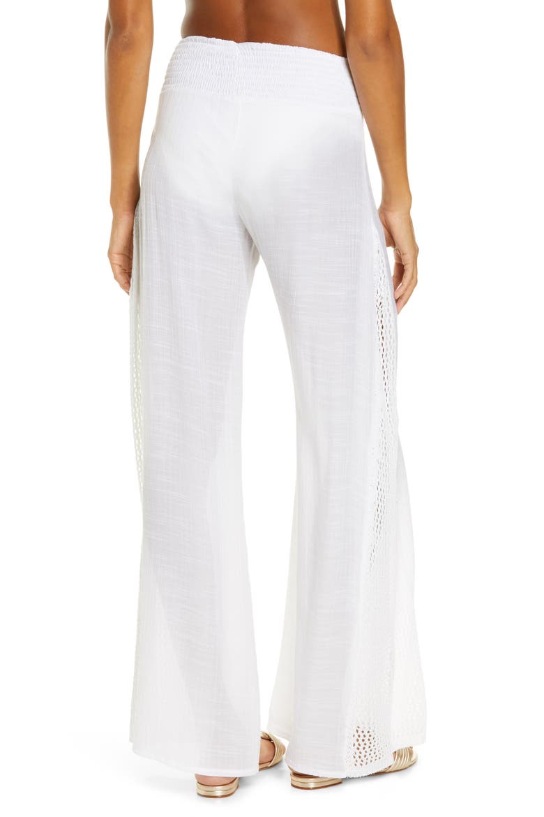 Crochet Trim Wide Leg Cover-Up Pants, Alternate, color, WHITE