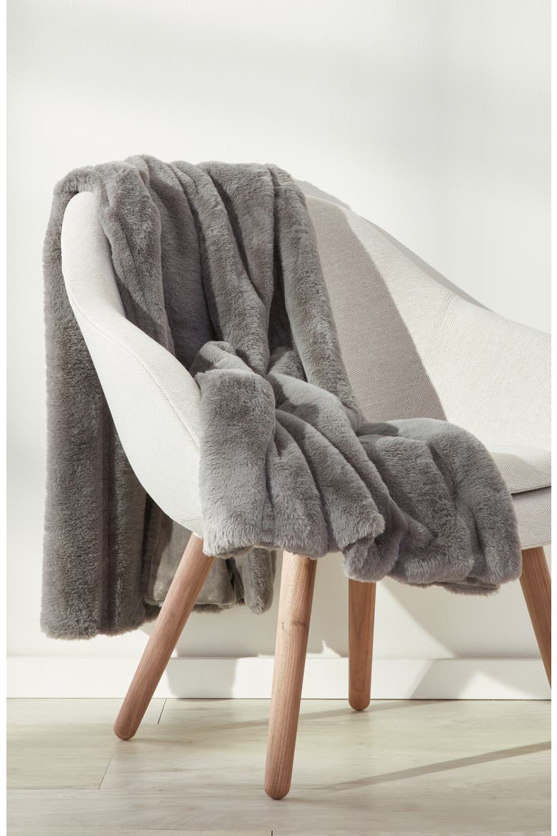 Sheared Stripe Faux Fux Throw Blanket, Alternate, color, GREY GRIFFIN