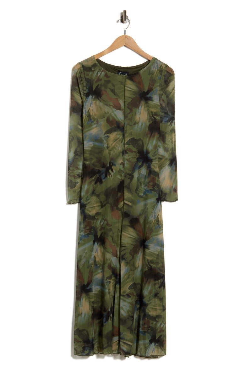 Floral Long Sleeve Mesh Dress, Alternate, color, OLIVE