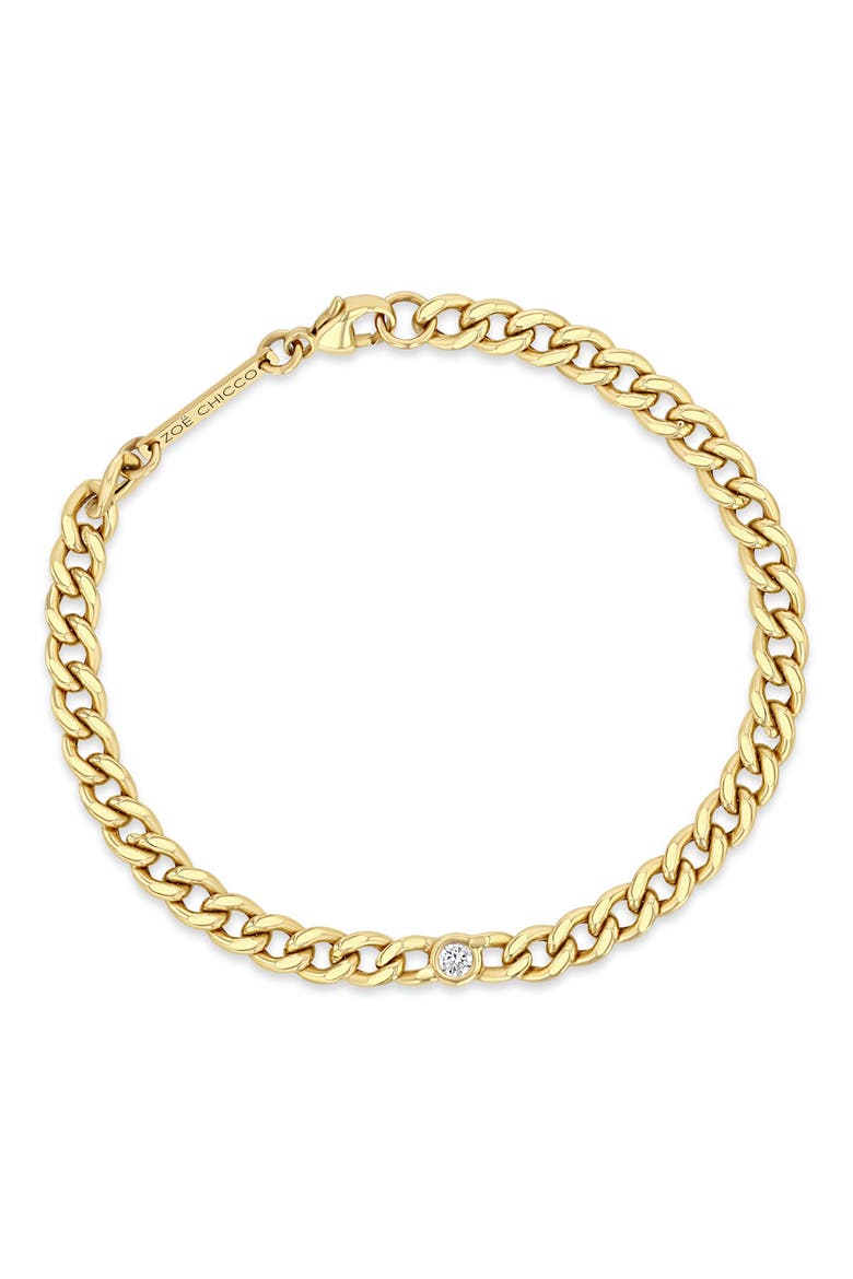 Floating Diamond Bezel Curb Chain Bracelet, Main, color, YELLOW GOLD