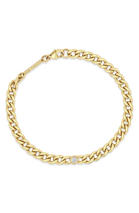 Floating Diamond Bezel Curb Chain Bracelet