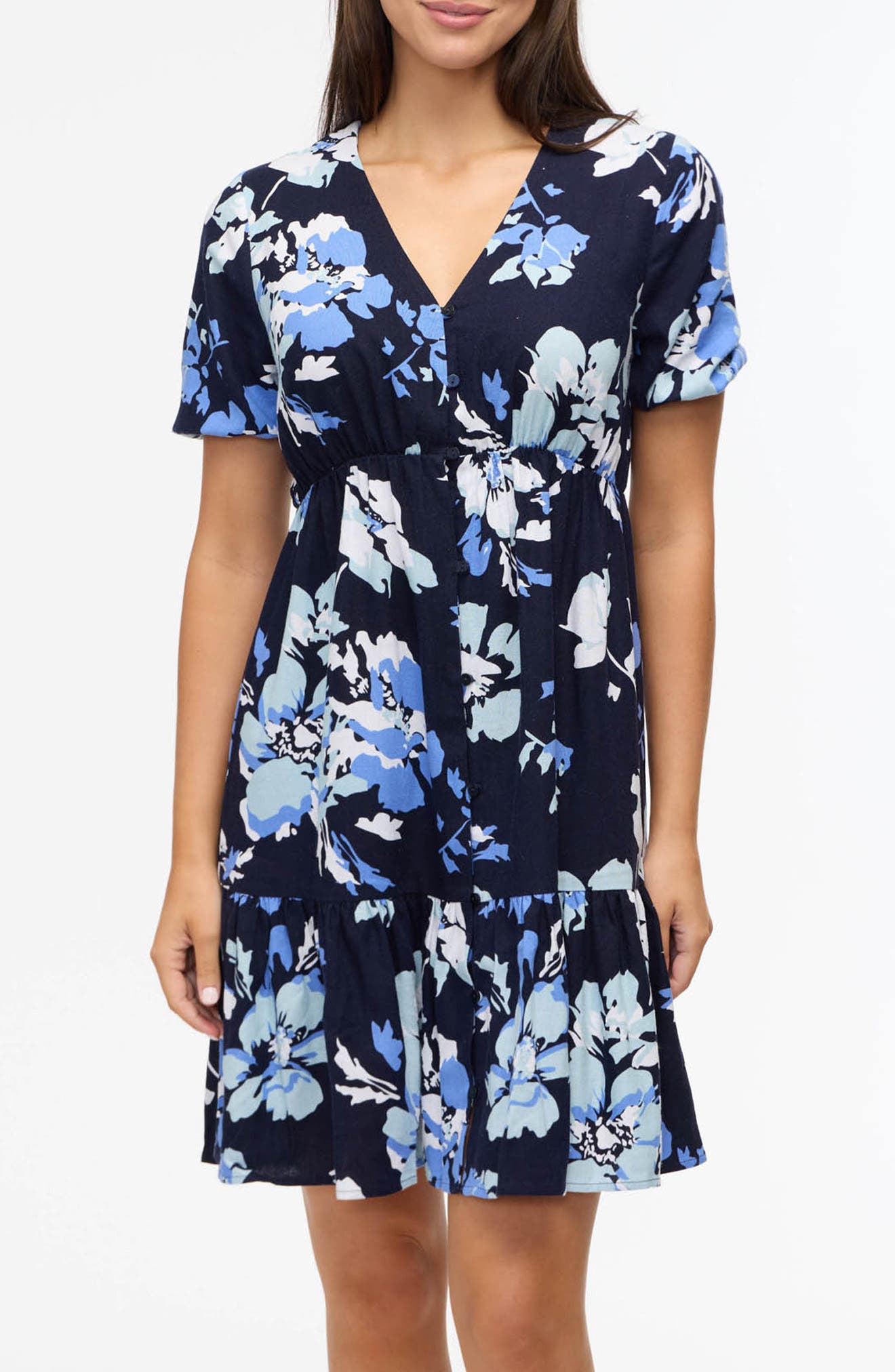 Ellen Tracy Tiered Linen Blend Dress