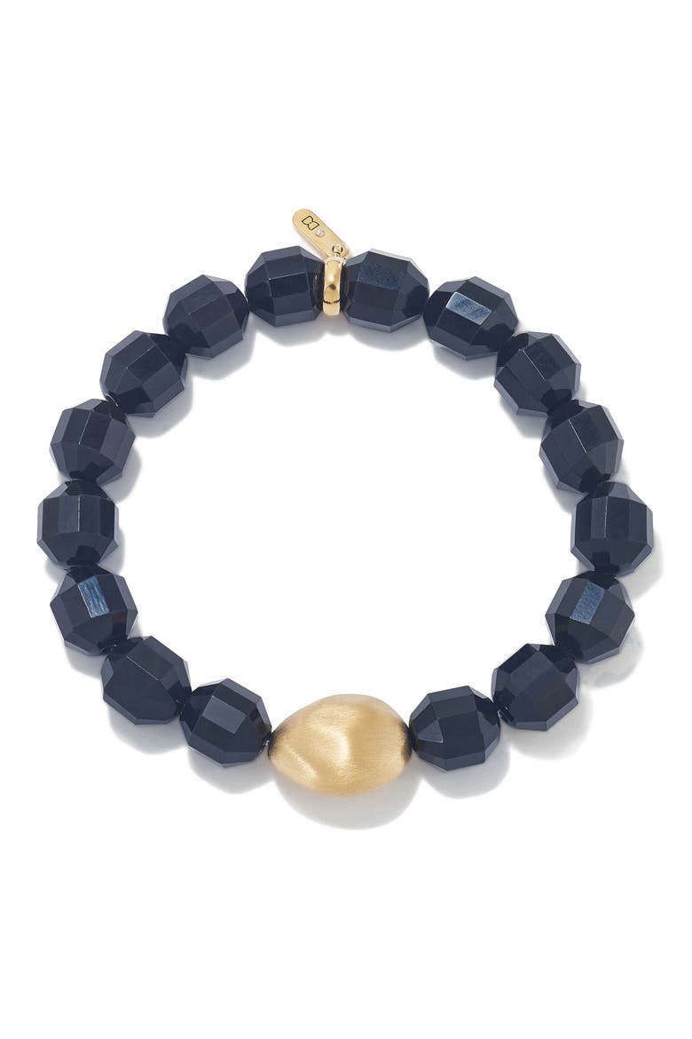Vela Beaded Stretch Bracelet, Main, color, BLACK OBSIDIAN/ GOLD