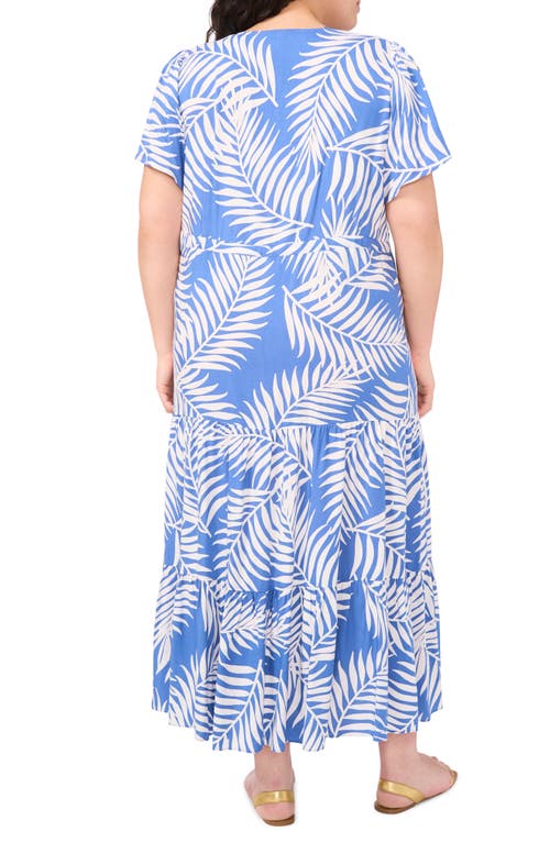 Vince Camuto Palm Print Tiered Maxi Dress In Cool Waters