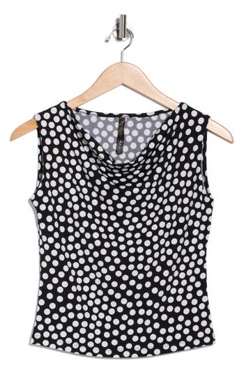 Renee C Polka Dot Cowl Neck Sleeveless Crop Top In Black