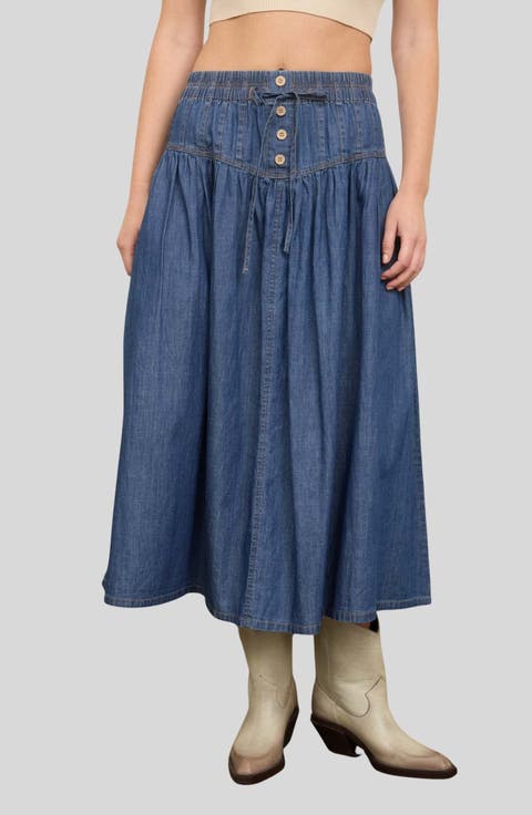 Western Denim Maxi Skirt