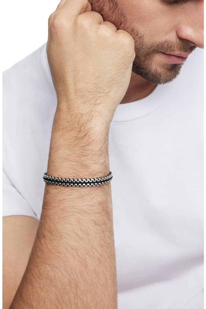 Men's Woven Box Chain Bracelet in Sterling Silver with Nylon, 10mm, Alternate, color, BLACK