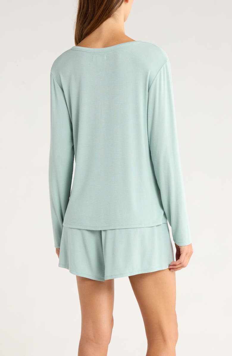 Nordstrom Moonlight Eco Rib Long Sleeve Shortie Pajamas, Alternate, color, Teal Mist