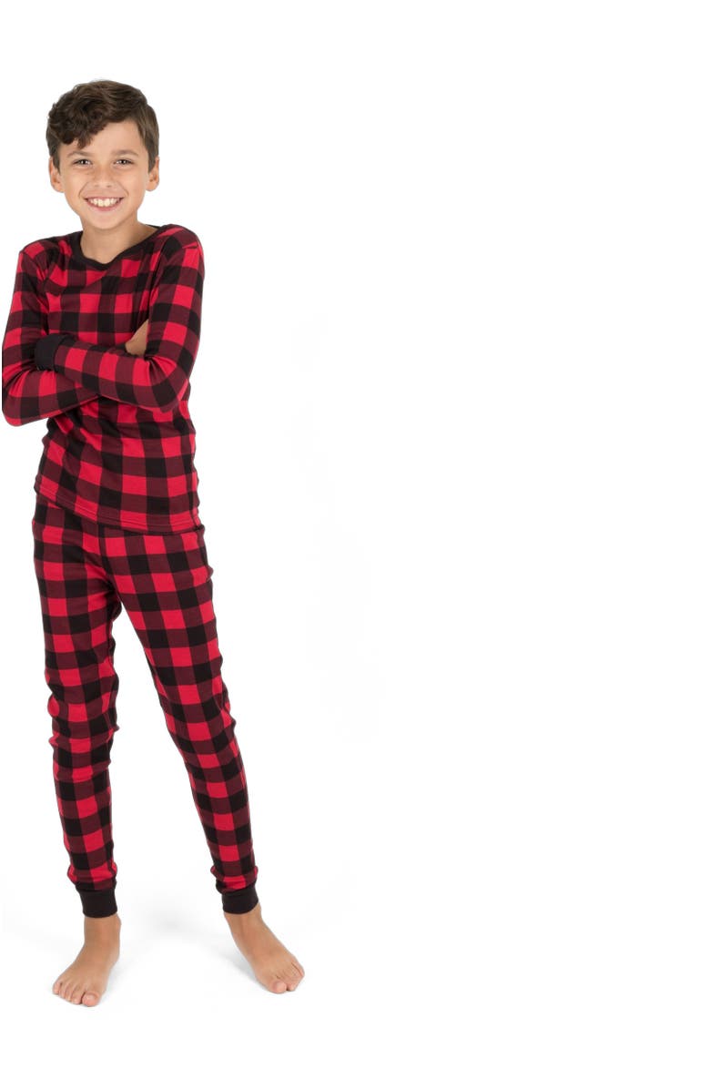Leveret Kids Two-Piece Cotton Matching Family Holiday Pajamas, Christmas Plaid, Alternate, color, Plaid Black & Red
