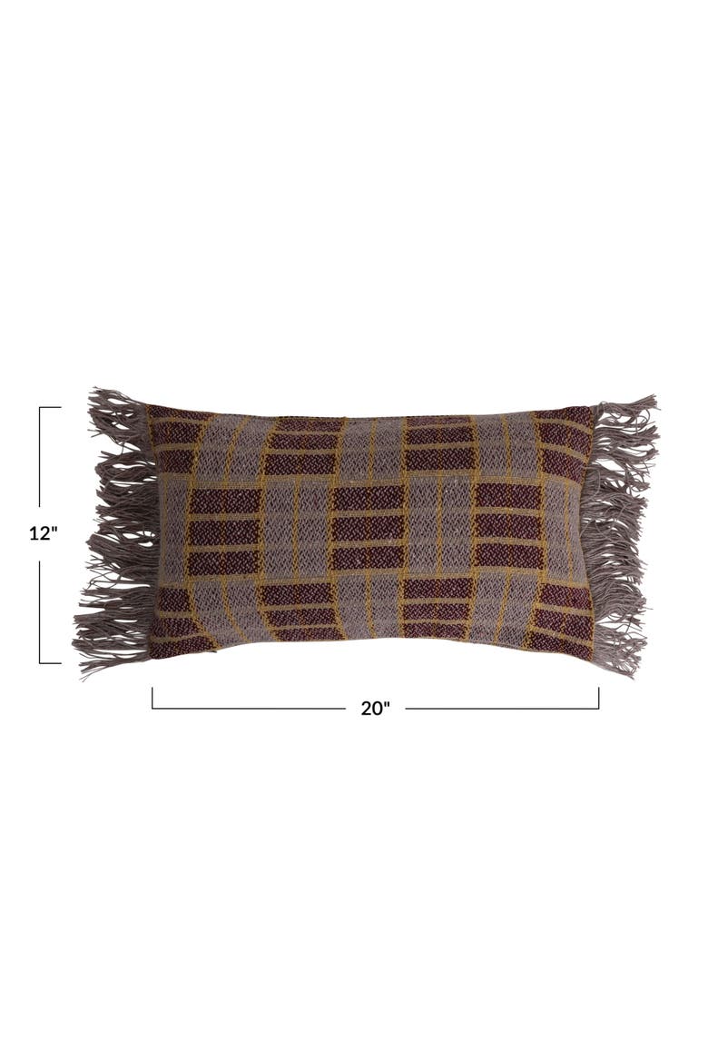 Woven Recycled Cotton Blend Lumbar Pillow with Fringe, Alternate, color, Purple