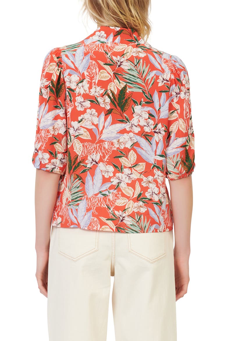 Tropical Floral Print Elbow Sleeve Button-Up Blouse, Alternate, color, MULTICOLOR