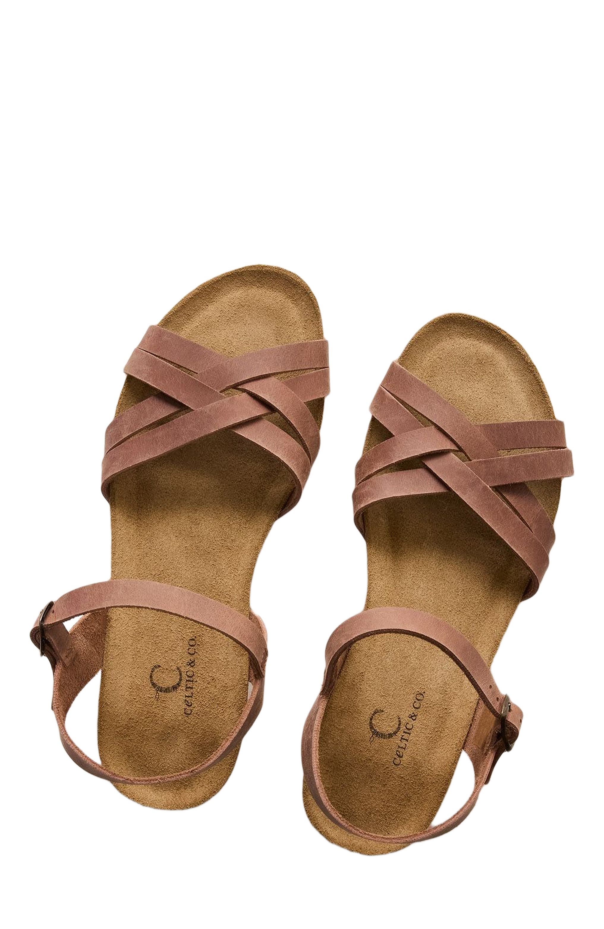 Celtic & Co. Multistrap Open Toe Flat Sandal, Alternate, color, Rust Leather