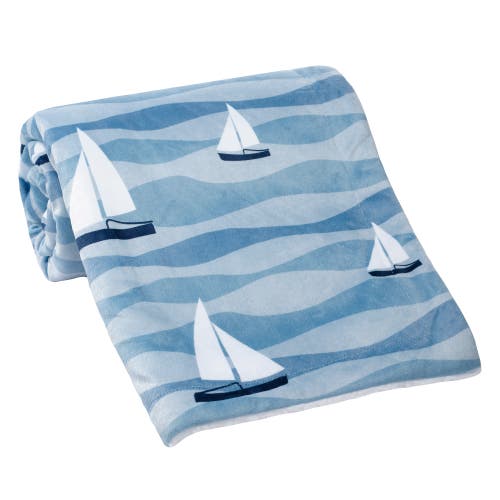 Lambs & Ivy Little Skipper Soft Luxury Nautical Sailboat Fleece Baby Blanket In Blue