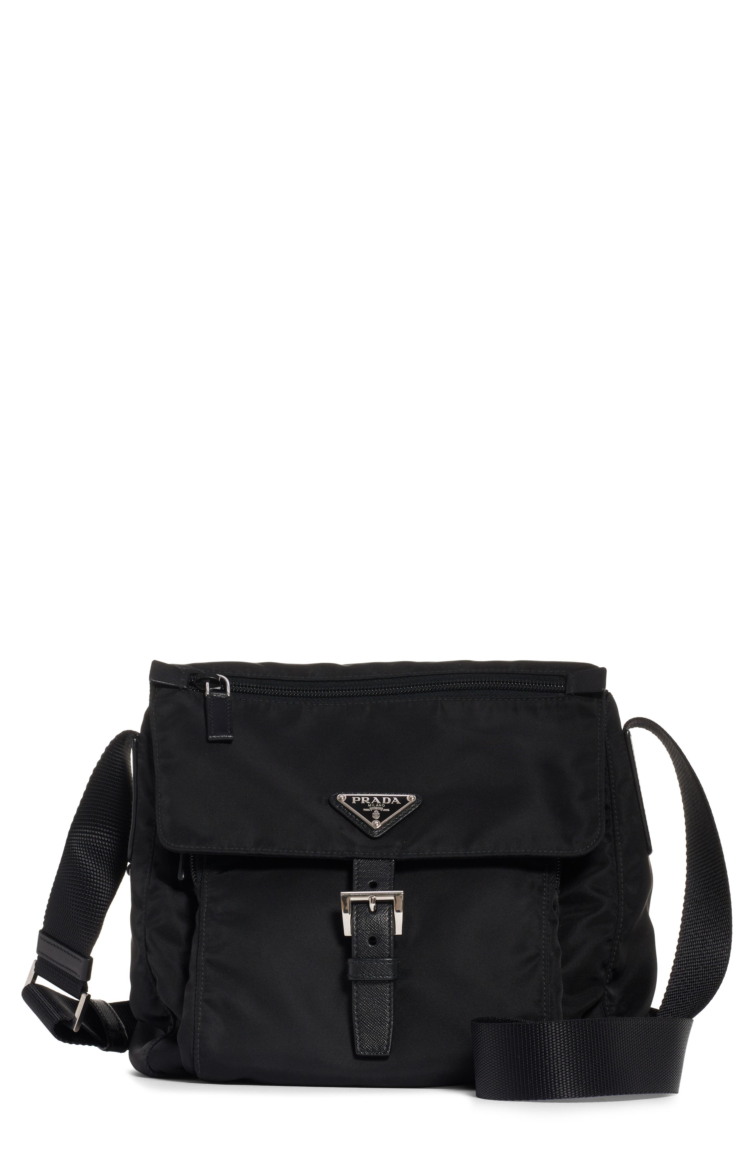 Prada Vela Nylon Messenger Bag, Main, color, 