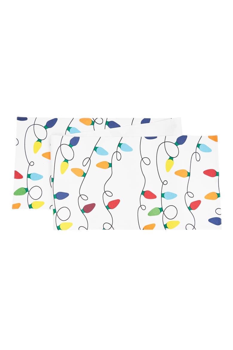 Christmas String Lights Printed 100% Cotton Table Runner 14" x 72", Main, color, White